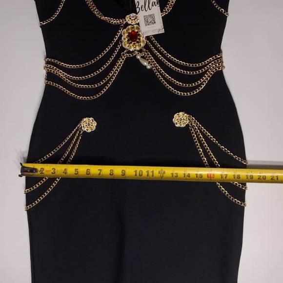 Bella  Black Dress with Gold Chain Accents size M brand new w tags - Picture 3 of 15